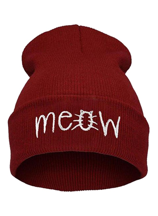 Meow Letter Embroidered Beanie Red